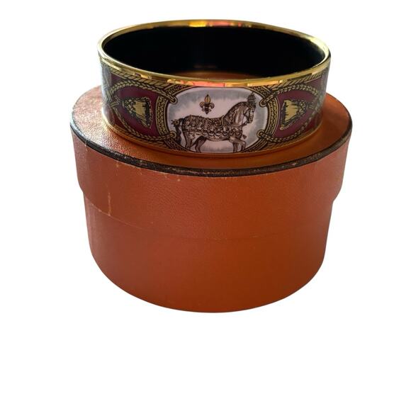 Cert Auth Hermes Enamel Cloisonné “Grand Apparat” Bangle Bracelet Plating - Picture 1 of 16